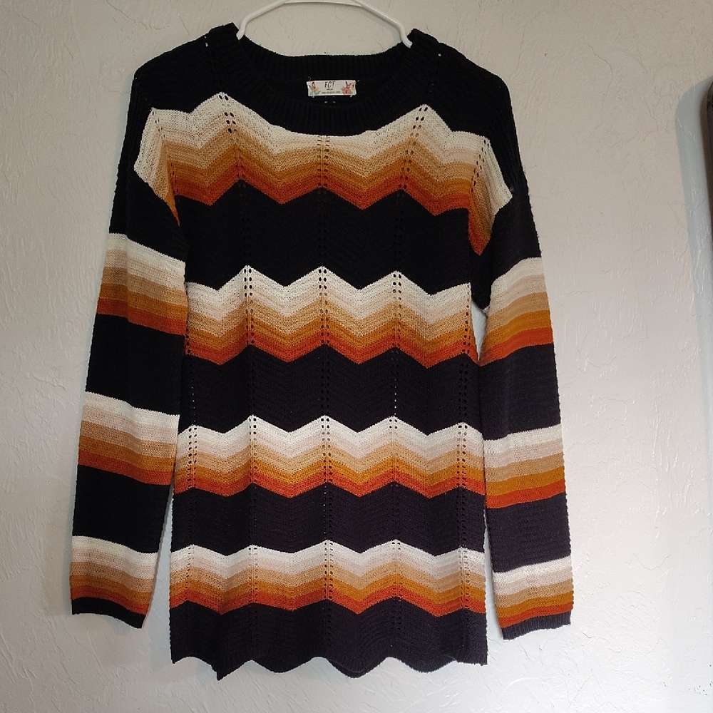 Black and Orange Chevron Crew Neck Sweater